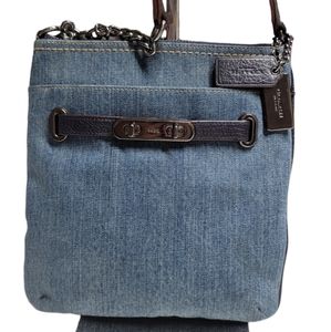 Coach Swagger Swingback Denim Front and Leather Back EUC